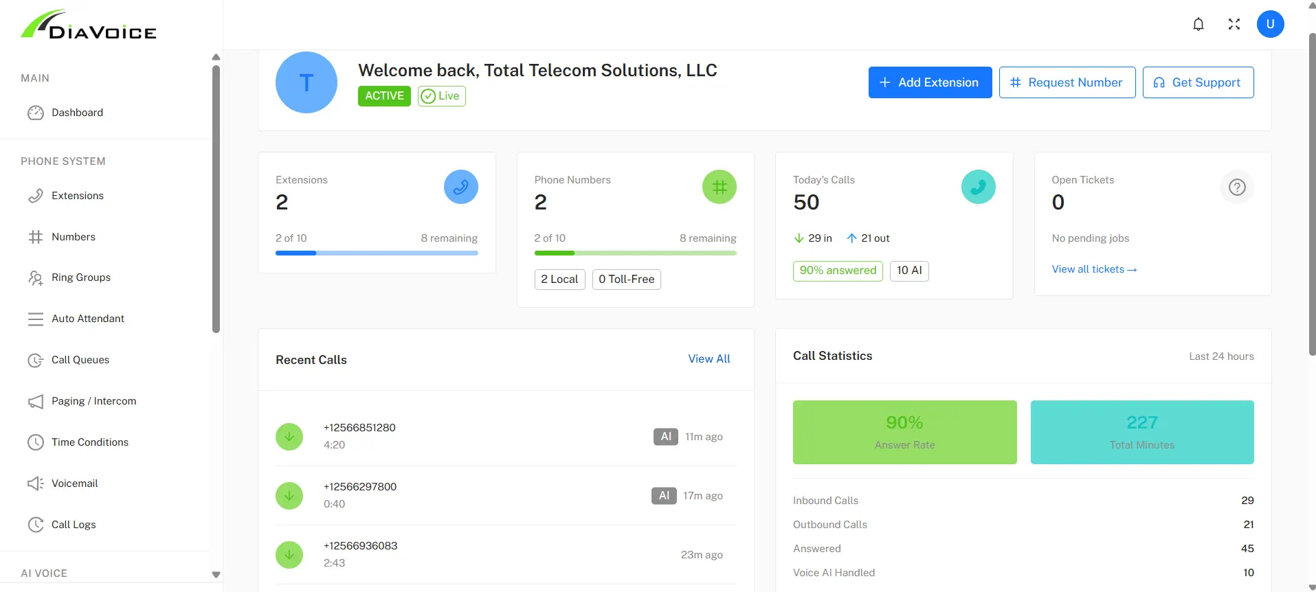 DiaVoice platform features